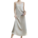 Fongt Acetate Silk Sling Dress Women Summer Loose Inside The Long Dress French Design Fairy Set Of Blind