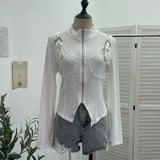 Fongt Shooting Irregular Zipper Collar Short Small Coat With Long Sleeves And Bottom Shirt 2680