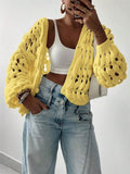Fongt Coat Casual Hollow Button Solid Color Long-Sleeved Sweater Design Full Of Design