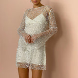 Fongt Explosion Of Women's Beads Perspective Mesh Two Sets Of Sling Dress