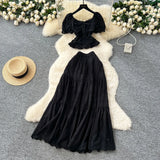 Fongt Temperament Wears A Female Waist-Waisted Collar Bubble Sleeve Shirt High-Waisted Embroidered Half-Dressed Skirt Holiday Style Set