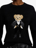 Fongt 2025 New Women's Bear Embroidered Cartoon Loose Version Of Heavy Industry Round-Neck Knitted Sweater