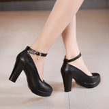 Genuine Leather shoes Women Round Toe Pumps Sapato feminino High Heels Shallow Fashion Black Work Shoe Plus Size 703-0-Outfit