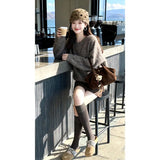 Fongt Korean New Lazy Style Retro Knitted On The Female Leopard Dress Autumn And Winter Fashion Set