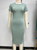 Summer New Short Sleeve Side Draw Rope Slim Wrap Hip Dress Women-Outfit