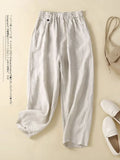 Cotton Linen Harem Pants LOOSE Casual 2023 Summer Women's Pants Solid Basic Elastic Waist Linen Black Ankle-Length