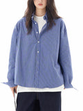 Fongt Blue Plaid Shirt Long Sleeves Men And Women Senior Sense Casual Loose All-Match Lovers Shirt Coat Tide-Outfit
