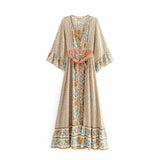 Fongt Women's Sunflower Positioning Printing Waist With Horn Sleeve Long Skirt 83028303