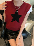 Star Jacquard Crew Neck Cropped Sweater Vest-Outfit