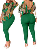 Autumn New Women's Fashion Leisure Bare-Back Printed Trousers Suit-Outfit