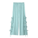 Fongt Bow Tie Side Hollow High-Waisted Casual Trousers 2025 Spring And Summer Women's Broad Leg Trousers