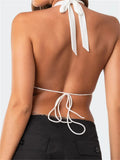 Chic Backless Halter Lace-up Tank Crop Tops for Women Y2K V Neck Ruched Camis Fairy Grunge Vintage Mini Vest Clubwear-Outfit