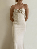 Knitted Twist Strapless Maxi Dress-Outfit