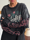 Fongt Cut To Make Old Print Women's Rose Letter Print Street Cool Lazy Slack Feel Top