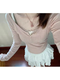 Women Cotton Front Buttons Pink Tees 2023 Summer Fashion Ladies Casual Female O Neck Long Sleeves Solid Color Tops-Outfit