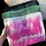 Cotton Material Retro Street Hip-hop Tie-dye Graffiti T-shirt Men Women Cool Cross Chain Fashion Top Summer Oversized-Outfit