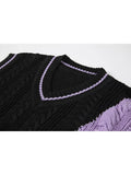 Women's Patchwork Sweater Knitted Vests Loose Casual Female Hip Hop Gothic Streetwear Harajuku Vintage Trendy Asymmetry