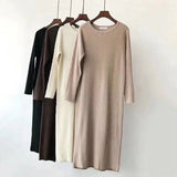 Fongt And Winter 2025 Long-Sleeved Collar Knitted Dress New Medium And Long Solid Color Bottom Straight Over Knee Dress