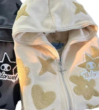 Fongt New Star Pattern Print Full Face Zippered Zip-Tunic Harajuku Zipper To Top Hoodie Jacket
