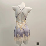 Fongt New Ice Silk Sexy Pajamas Pure High-End Small Breast Hollow Lace Sling Aja Skirt Homewear