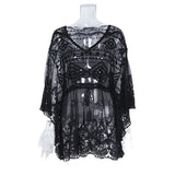 Fongt New Knitted Women's Lace Mesh Embroidery Bikini Beach Dress