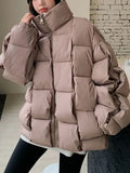 Jacket for Women Three-dimensional Plaid Woven Fashion Coat Solid High Street Warm and Thick 2023 Winter New Down Jacket-Outfit