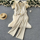 Fongt Small Fragrant Wind Two Sets Of Women's Autumn And Winter Knitted Jersey Jacket Sweater Casual Trousers