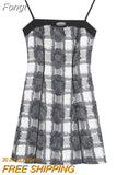 Elegant Two Piece Dress Set Women Korean Style Y2K Plaid Strap Mini Dress Set Female Casual Slim Designer Chic Suit