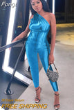 Pu Faux Leather Y2K Clothes One Shoulder Sleeveless Backless Bodycon Skinny Jumpsuit For Women Club Streetwear