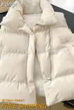 Women's Vest Stand Collar Zipper Sleeveless Padded Puff Jacket Overcoat Solid Color Loose Drawstring Waistcoat Vest