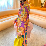 Fongt 2024 Women's Print Long Sleeve Shirt Ethnic Style Trousers Casual Fashion