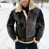 Fongt New Imitation Leather Velvet Men's Coat Winter Warm Fur Jacket Thick Collar Bump