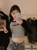 Fongt Embroidered Long-Sleeved T-Shirt Women's Fall 2024 New Slim Show Slim Design Sense Short Student Bottom