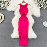 Fongt Women's Summer New Sexy Kinesith Heart-Scuttered Fashion Two-Pin Knitted Dress
