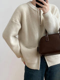 Fongt Color Double Zipper Design Sense Knit Cardigan Female 2024 Spring Autumn New Korean Loose And Casual-Outfit