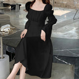 Sleeve Dress Women High Waist Sexy Backless Elegant Spring Autumn Female Vestidos Square Collar Stylish Leisure