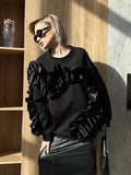 Fongt Lace Decoration Design Feeling Against The Color Of The Collar Long Sleeve Leisurely Loose Plus Velvet Top Woman