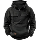 Fongt And Autumn New Men's Hooded Solid Color Sweater Youth Sports Multi-Pocket Coat