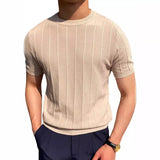 Fongt Summer New Men's Round Collar Solid Color Long-Sleeved Knit Jacket Hollow Out Breathable Cool Short-Sleeved
