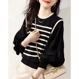 Fongt Two French Knitted Women's New Long-Sleeved Retro Fashion Stripe Sweater Tops In Autumn/Winter 2025