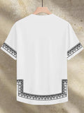 Fongt Men's Summer Casual Short-Sleeved Digital Prints Flower Curved Hem T-Shirt