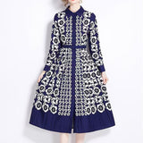 Fongt Light Luxury Feudist Temperament Long-Sleeved Clapping Waist Thin Single Buckle A Word Positioning Print Dress