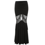 Fongt Summer New Women's Dark Wind Temperament Lace Stitching Perspective Large Swing Skirt-Outfit