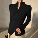 Fongt Women's New Sweet Spicy Knitted Shirt Cross Button Autumn And Winter Slim Solid Color Temperament Top Lady