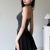 Suit Style Bow Tie Waist Irregular Neck Waistcoat Solid Color Full-Color Bare Back Sexy Sweet And Spicy Sling-Outfit