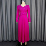 Fongt Pearl Evening Dress 2025 New V-Necked Long Sleeves Hundred Rolled Dress Party High Waist Dress Dress