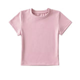 Trendy Women's Dress Slim And Show Thin Round Neck Short Style Navel Bottomed Blouse Net Version Of Solid Color Short-Sleeved T-Shirt-Outfit