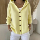 Fongt Knitted Hooded Sweater Button Open Shirt Jacket Autumn And Winter New Solid Color Casual Fashion Sweater