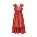 Fongt Women's New Three-Color Printing To Take Waist Dress 146
