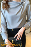 Women Blouses Chiffon Shirts Women Beading Blouse Tops Woman Long Sleeve Shirt Woman Pleated Shirts Pullover Ladies